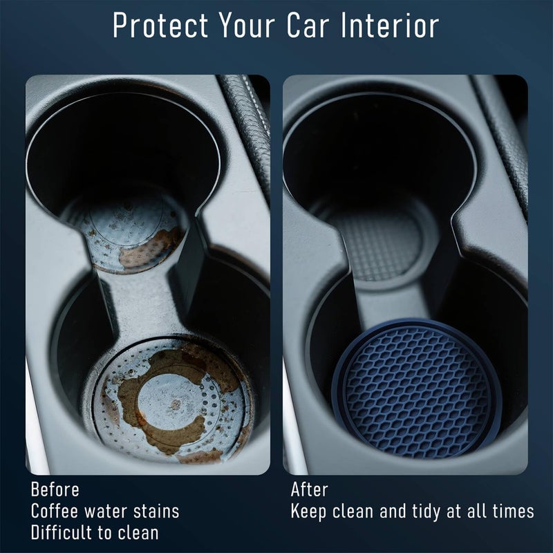 KULOLO Car Cup Holder Coaster 4 Pack - Non Slip & Shockproof,Flexible PVC Rubber Insert for Car/Truck/SUV/Van (2.75"x0.2") Universal Fit Auto Cup Holders Accessories for Women and Man (Navy Blue) - Image 4